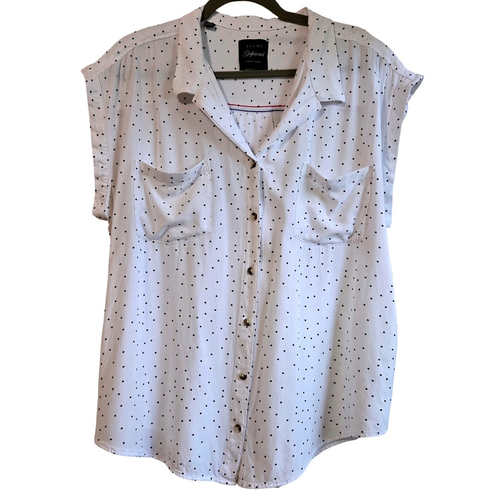 JACHS Girlfriend White Button-Down Shirt with Black Polka Dots